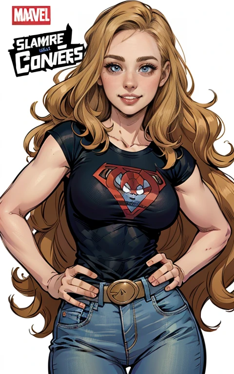  junto com o Procreate Girls Head base stamps personagem das HQs da Marvel  de 35 anos, Jennifer Connelly very long to the waist and half curly with bangs, seios pequenos, olhos grandes com um brilho apaixonado, olhos verdes mel, Um lindo sorriso, vestindo uma camiseta preta longa com um terno feminino verde e jeans, in a serious and sweet comic-style pose, alta qualidade Jennifer Connelly (estilo de desenho animado:1.2),  [(lindas mulheres de meia idade]) desenho de vestindo um moletom folgado e oversized, grande sorriso, olhos perfeitos, rosto detalhado, fundo de festa, pose divertida, olhar sedutor, confete, simple white background along with the Marvel comic book character Daredevil Procreate Girls Head base stampsstyle Cartoon style digital illustration GTA style