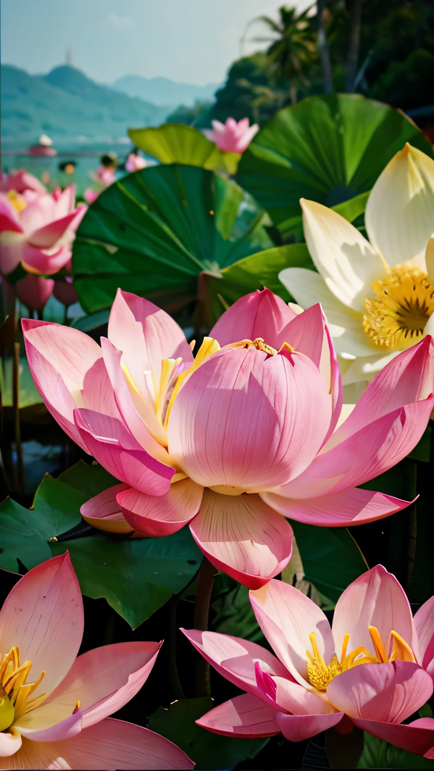 lotus, Pastel, Vector, Thai landscape,complicated details,in full bloom, saturation
