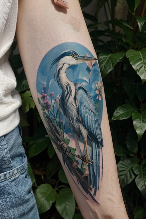 Blue heron and butterfly together tattoos on hand