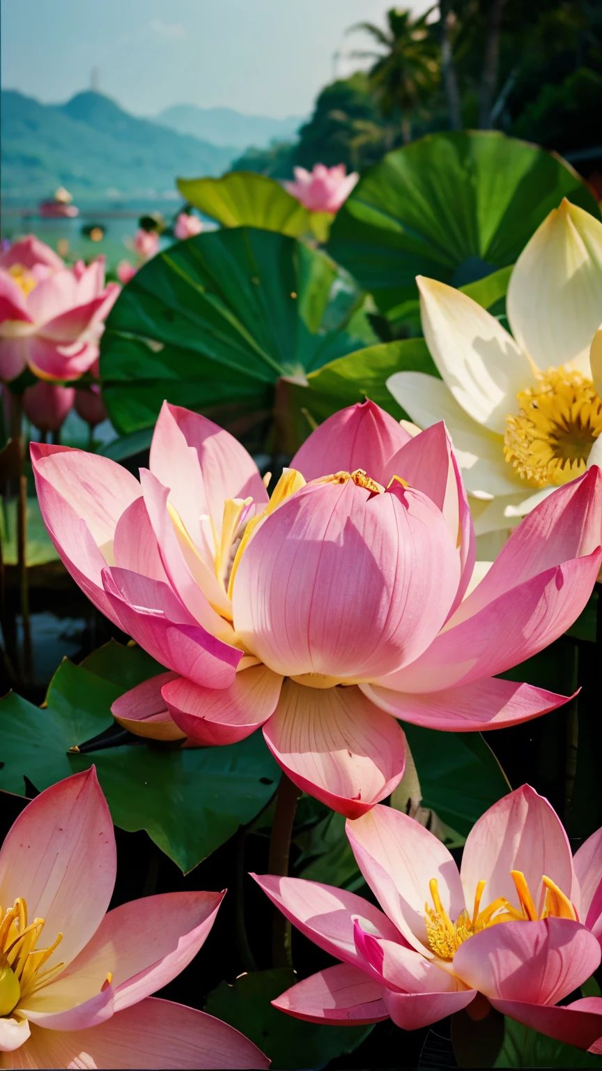 lotus, Pastel, Vector, Thai landscape,complicated details,in full bloom, saturation