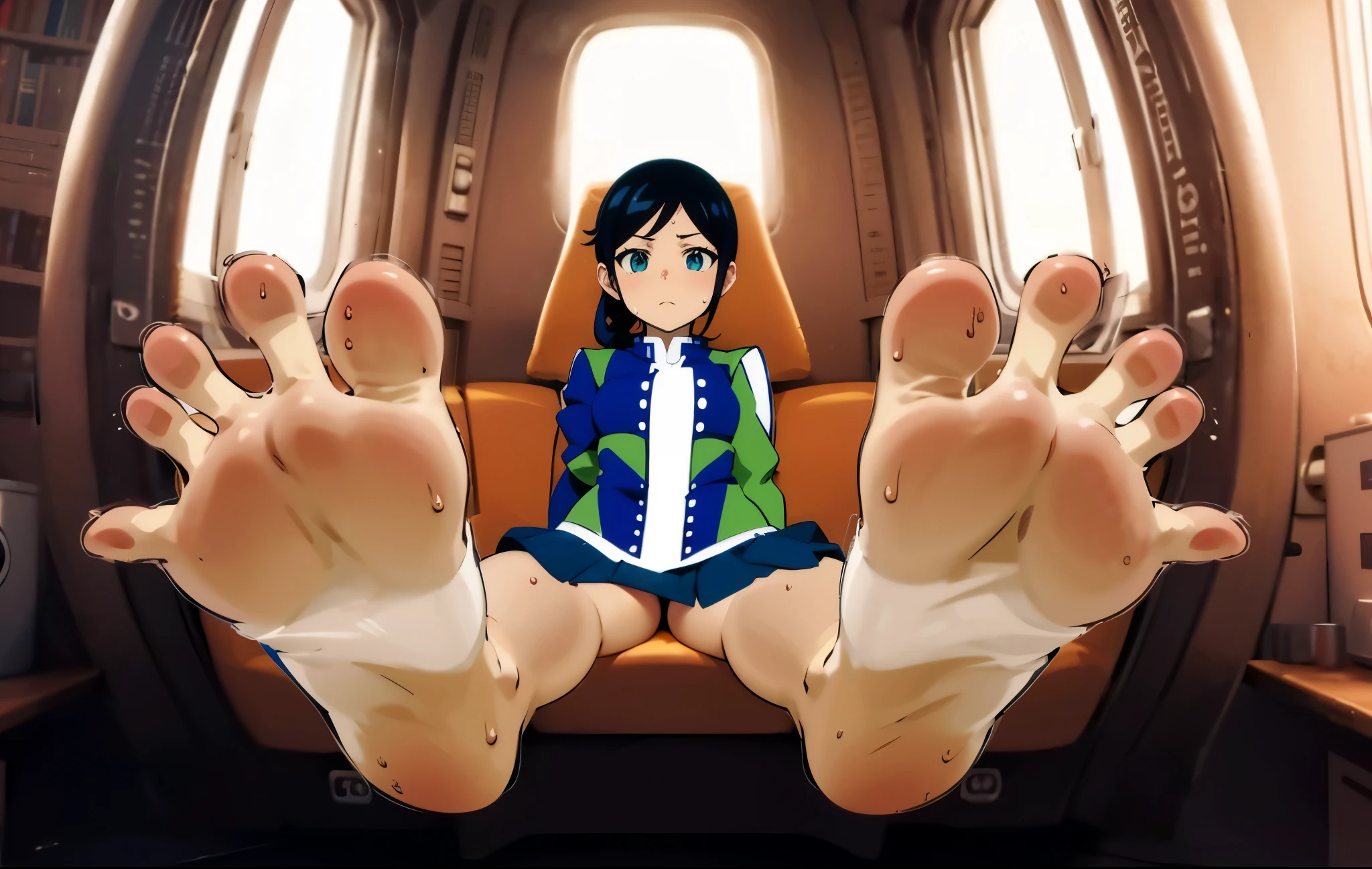 Detailed feet POV, Foot Art POV, Soft anime illustration, Big legs, Highly detailed anime, Center view from the foot, Digital anime illustration, Foot Art, High only, Digital anime art!!, Foot pose, sfw version, Digital Manga Art, only, Close-up of the sole of the foot, Sentai Heroine, Uchu Sentai Kyuranger, chameleon green, odor, Sweaty Feet, Hammy