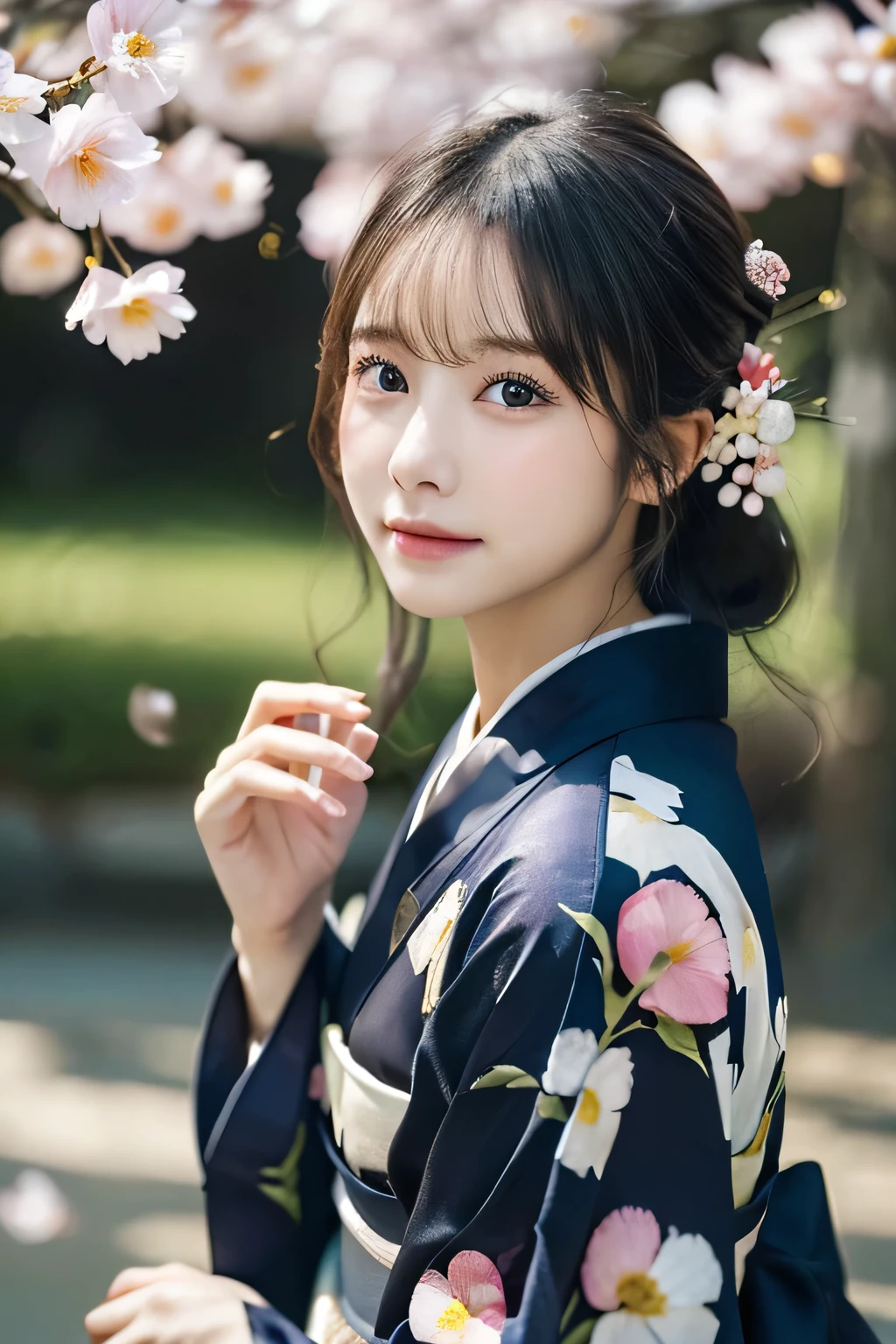 (Kimono)、Random Shots、、、randome pose、(Petals flutter:1.3)、(Wind:1.3)、(top-quality,masterpiece:1.3,超A high resolution,),(ultra-detailliert,Caustics),(Photorealsitic:1.4,RAW shooting,)Ultra-realistic capture,A highly detailed,high-definition16Kfor human skin、 Skin texture is natural、、The skin looks healthy with an even tone、 Use natural light and color,One Woman,japanes,,kawaii,A dark-haired,Middle hair,(depth of fields、chromatic abberation、、Wide range of lighting、Natural Shading、)、