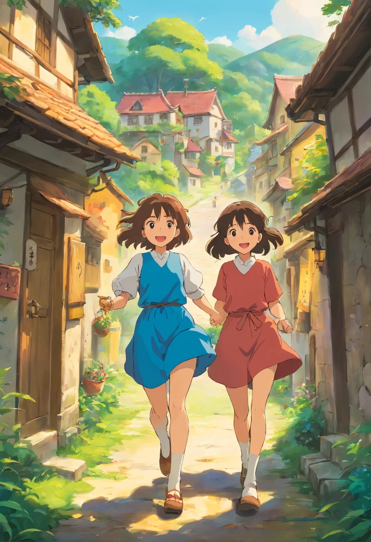 Girls playing in the village