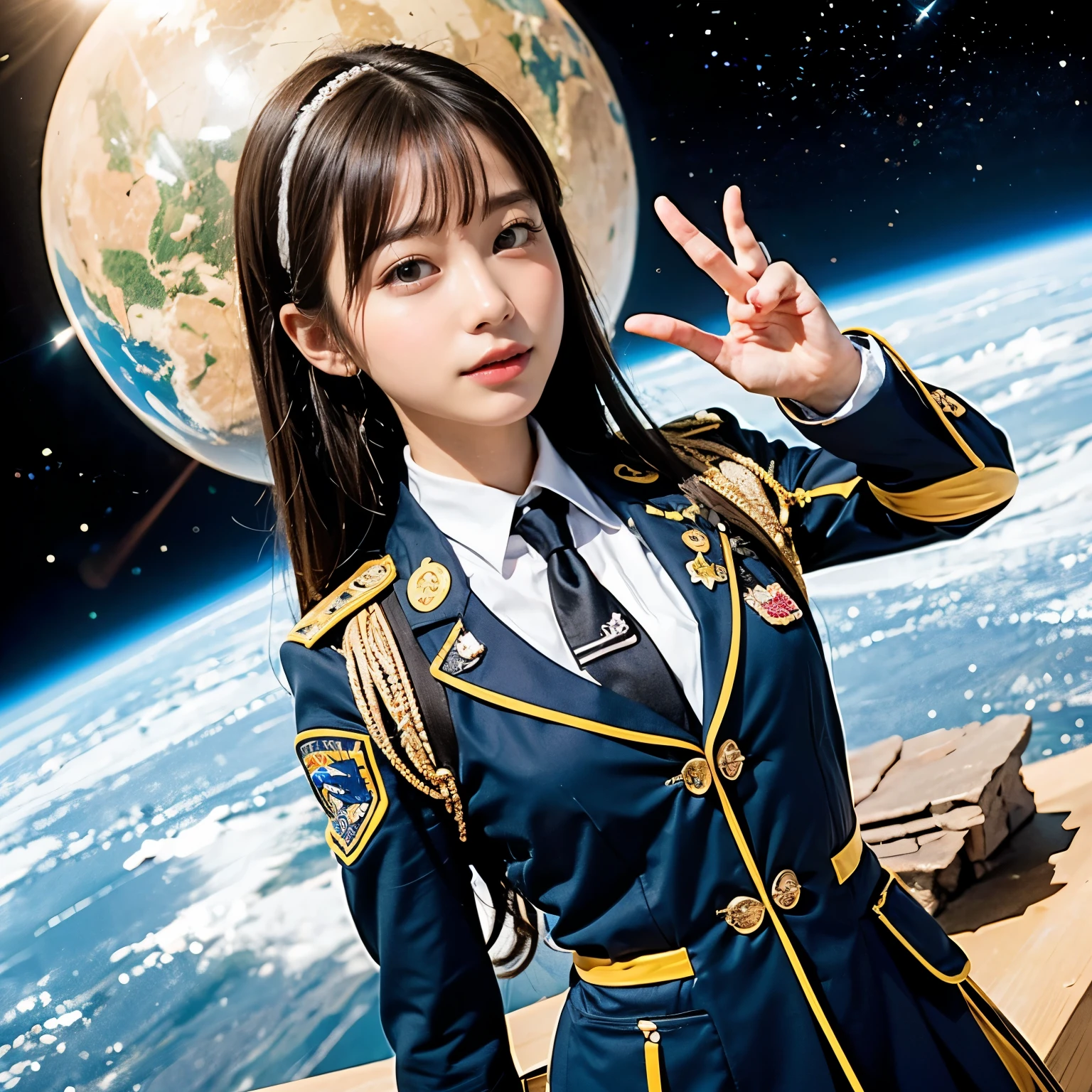 (Pieces fly, highest quality:1.2), 8k, Official Art, Surprised expression、chest、cute、Put your hand over your mouth、Wearing a suitいる、Gesture of removing tie、chestが見える、A rough image of a girl in a uniform holding a globe, Official Artwork, portrait anime space cadet girl, with the earth, girl in space, Space High School, Space Girl, planet, Trending on cgstation, 太陽系外planet, Official Art, 火星のplanet, Beautiful anime school girl, Sakimi-chan, planetの隣に浮かぶ, galaxy japan、Five Fingers Photos&#39;Body of, Esbian all over、Suit Beauty、Big Dipper in the background、Star Explosion、Black Hairの美しい裸足の女性, Hold a flame in your right hand、Tie your tie with your right hand、Look up、Looking down、Cool look、明るい溶岩の光が小planet帯の下から壊れた地球の上に昇る(Jagged rocks and debris flew into the air.:1.3) (Windy dust storm:1.1) Volume fogmist by trace Z、Allows bright light from below to pass through、 (masterpiece) (highest quality) (detailed) (8k) (Cinema Lighting) (Sharp focus) (complicated)Black Hair、************、小さいchest、fun、Laughter、Incredibly stupid, (beautiful girl, Pretty face, lean back, Gold ornament in hair、Wearing a suit、chestのクローズアップ, Wearing a suitいる, Short sleeve, Gardenia, Violacea, space , View Viewer, Film Grain, chromatic aberration, オッパイSharp focus, Face Light, Dynamic Lighting, Cinema Lighting, detailedな目と顔, (Grey tie、1:1.2)