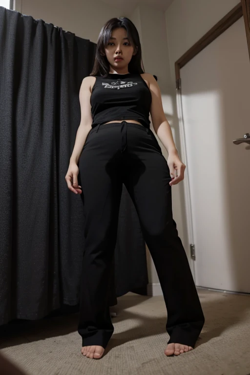 Malay Girl sees the ghost and pees her black culotte pants in fright.