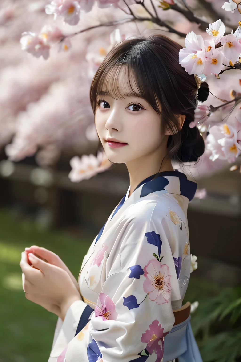 (Kimono)、Random Shots、、、randome pose、(Petals flutter:1.3)、(Wind:1.3)、(top-quality,masterpiece:1.3,超A high resolution,),(ultra-detailliert,Caustics),(Photorealsitic:1.4,RAW shooting,)Ultra-realistic capture,A highly detailed,high-definition16Kfor human skin、 Skin texture is natural、、The skin looks healthy with an even tone、 Use natural light and color,One Woman,japanes,,kawaii,A dark-haired,Middle hair,(depth of fields、chromatic abberation、、Wide range of lighting、Natural Shading、)、