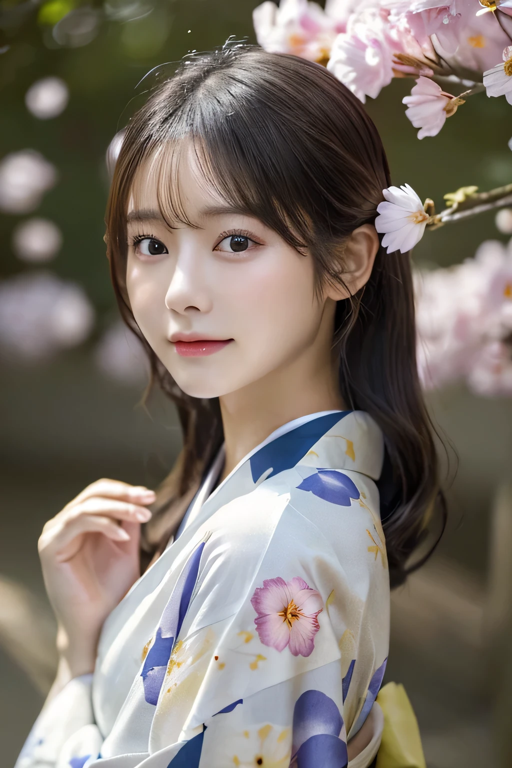 (Kimono)、Random Shots、、、randome pose、(Petals flutter:1.3)、(Wind:1.3)、(top-quality,masterpiece:1.3,超A high resolution,),(ultra-detailliert,Caustics),(Photorealsitic:1.4,RAW shooting,)Ultra-realistic capture,A highly detailed,high-definition16Kfor human skin、 Skin texture is natural、、The skin looks healthy with an even tone、 Use natural light and color,One Woman,japanes,,kawaii,A dark-haired,Middle hair,(depth of fields、chromatic abberation、、Wide range of lighting、Natural Shading、)、
