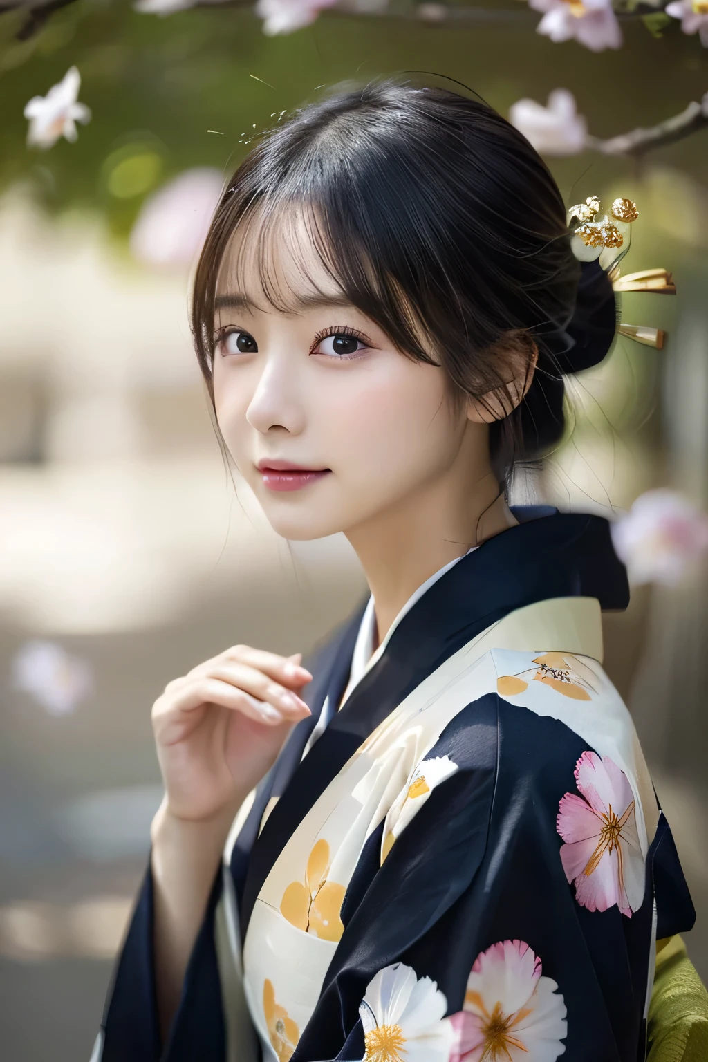 (Kimono)、Random Shots、、、randome pose、(Petals flutter:1.3)、(Wind:1.3)、(top-quality,masterpiece:1.3,超A high resolution,),(ultra-detailliert,Caustics),(Photorealsitic:1.4,RAW shooting,)Ultra-realistic capture,A highly detailed,high-definition16Kfor human skin、 Skin texture is natural、、The skin looks healthy with an even tone、 Use natural light and color,One Woman,japanes,,kawaii,A dark-haired,Middle hair,(depth of fields、chromatic abberation、、Wide range of lighting、Natural Shading、)、