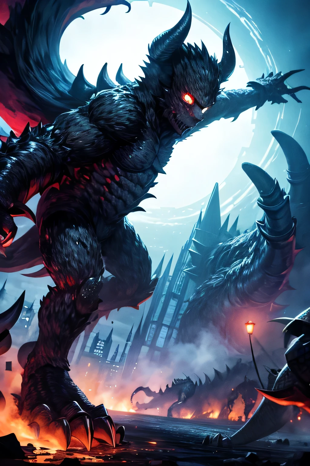 (((black Monsters))), background is city at night