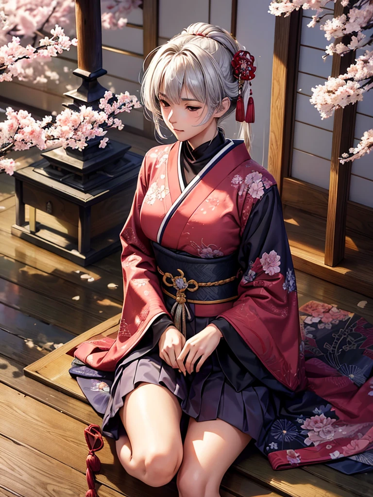 (highest quality,High resolution:1.2),Super detailed,Traditional Japanese samurai armor,Warrior,Stoic expression,Severe,skilled swordsmanship,Classic Katana,The Samurai Code of Honor,Sacred Devotion,Falling cherry blossom petals,Ancient Cherry Trees,Authentic Japanese scenery,A quiet temple seen in the distance,Subtle light and shadow,Sublime Art,Strokes,Thick black ink,manga-inspired,Traditional woodblock style,Vibrant colors,Delicate line drawing,Subtle incense scent,Serene atmosphere