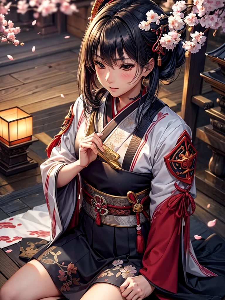(highest quality,High resolution:1.2),Super detailed,Traditional Japanese samurai armor,Warrior,Stoic expression,Severe,skilled swordsmanship,Classic Katana,The Samurai Code of Honor,Sacred Devotion,Falling cherry blossom petals,Ancient Cherry Trees,Authentic Japanese scenery,A quiet temple seen in the distance,Subtle light and shadow,Sublime Art,Strokes,Thick black ink,manga-inspired,Traditional woodblock style,Vibrant colors,Delicate line drawing,Subtle incense scent,Serene atmosphere
