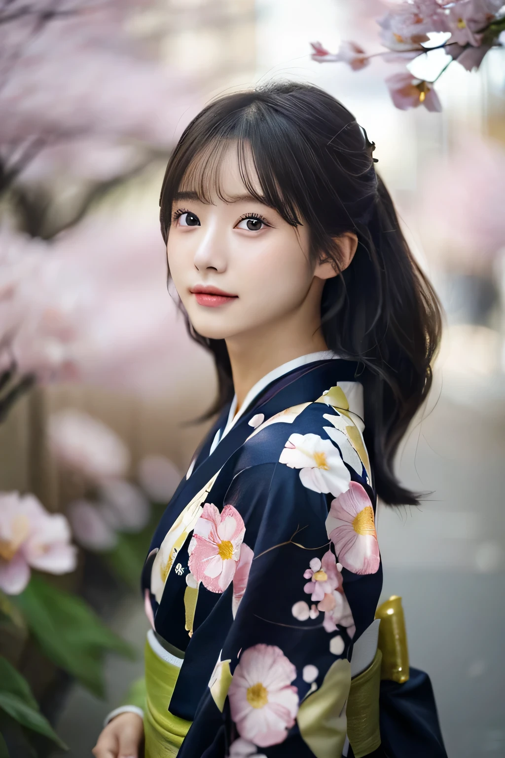 (Kimono)、Random Shots、、、randome pose、(Petals flutter:1.3)、(Wind:1.3)、(top-quality,masterpiece:1.3,超A high resolution,),(ultra-detailliert,Caustics),(Photorealsitic:1.4,RAW shooting,)Ultra-realistic capture,A highly detailed,high-definition16Kfor human skin、 Skin texture is natural、、The skin looks healthy with an even tone、 Use natural light and color,One Woman,japanes,,kawaii,A dark-haired,Middle hair,(depth of fields、chromatic abberation、、Wide range of lighting、Natural Shading、)、
