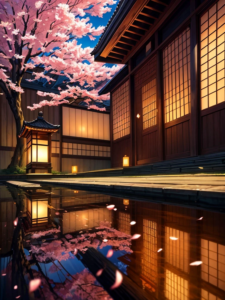 ((masterpiece))、(highest quality,High resolution:1.2),Super detailed,Traditional Japanese Kimono,Yamato Nadeshiko,Beautiful expression,Skilled tea ceremony,honor code,Sacred Devotion,Falling cherry blossom petals,Ancient Cherry Trees,Authentic Japanese scenery,A quiet temple seen in the distance,Subtle light and shadow,Sublime Art,Strokes,Thick black ink,manga-inspired,Traditional woodblock style,Vibrant colors,Delicate line drawing,Subtle incense scent,Serene atmosphere