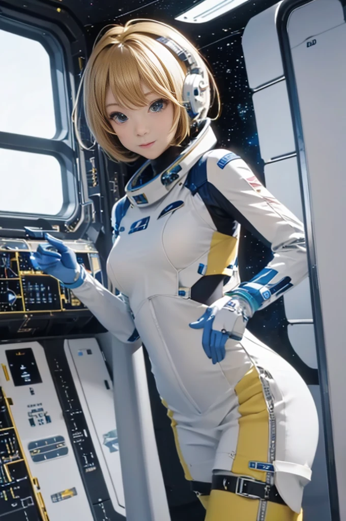 Space Travel Girl, carry (Spaceship windows)、Super color texture、8K、(Beautiful earth、inscription)