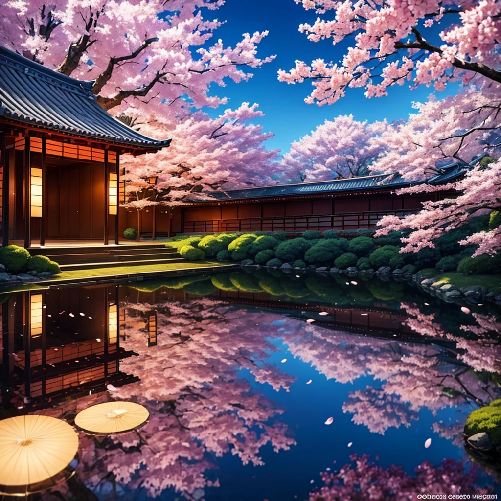 ((masterpiece))、(highest quality,High resolution:1.2),Super detailed,Beautiful woman in traditional Japanese kimono,Yamato Nadeshiko,Beautiful expression,Skilled tea ceremony,honor code,Sacred Devotion,Falling cherry blossom petals,Ancient Cherry Trees,Authentic Japanese scenery,A quiet temple seen in the distance,Subtle light and shadow,Sublime Art,Strokes,Thick black ink,manga-inspired,Traditional woodblock style,Vibrant colors,Delicate line drawing,Subtle incense scent,Serene atmosphere
