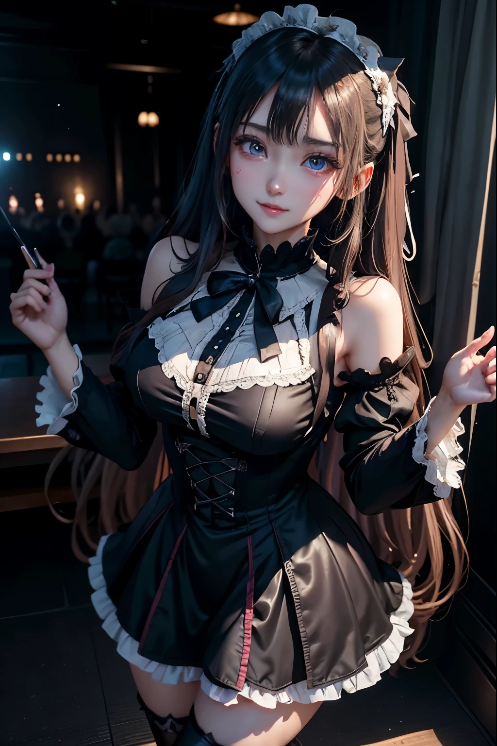 ハードDark Gothicメイク、Deep Night Sky、Horror、Black dark eyeshadow、cry、sad、Good skin radiance、Dark Gothicメイク、Dark smile、palace、The beauty of fragrance、24-years-old、Expressions of intense sexual pleasure、Embarrassed look、Dark Gothic、Obscene language、highest quality、Drunk face、紫のMaid clothes、Mysterious、Noble、sexy、Loving smile、Twin tail hair、Right blue eye, Left eye is red、Platform Heel Shoes、Heavy makeup、Gothic Lolita Clothing、A little slimmer、Silver Hair、Long Hair Straight Hair、Cute Gothic Lolita Dress、Beautiful Face、elegant features、Fascinating face、Stained glassが背景、Chest glistening with sweat、The room is dark、gothic long dress、Bell Sleeves、Wizard Sleeve、Decadent look、Sexually excited expression、Glossy thighs wet with water、Thighs that are wet and shiny with oil、Background of a room full of roses、sad表情、The embroidery is pink、The dress has pink embroidery、Thigh-high socks、Knee-high socks、Gentle expression、Dark black eyeshadow、Stained glassと薔薇背景、Female Duo、Female couple、dark church background、Stained glass、Black metal world、Dark Castle、Dark Room、Slender body、upright、walk、Are standing、gothic long dresaid clothes、Victorian dresses、Her thighs glisten with sweat、My body is wet and shiny、Lots of glitter on the thighs、sweating、My thighs are sticky from sweating、Sweat glistens on the thighs, The whole body is sweaty and shiny、Quite sweaty、My thighs are sweaty、My thighs are so wet、My thighs are shining with sweat、A lot of sweat glistens all over the body、The thighs are the best、Small breasts、Playing guitar、Singing while playing the guitar、les paul guitar、Holding a guitar、Playing in a band、Playing guitar chords、Practicing guitar、Grab the microphone stand、Sing a song、Embodying the guitar、Decorate your guitar、An enthusiastic live music venue、Splendid stage、Dynamic Angle、