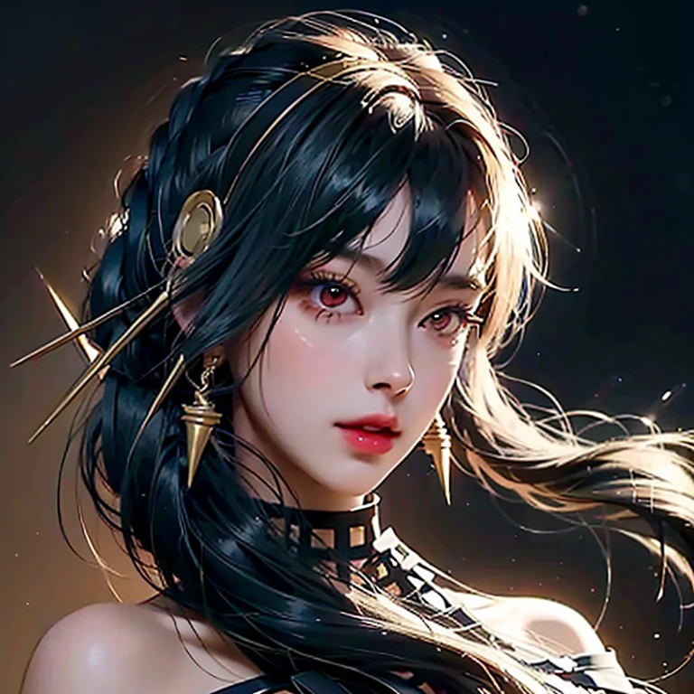 a beautiful young girl with large, expressive eyes, delicate facial features, and fluffy chestnut hair posing confidently while wearing a Spy x Family Yol Forger costume, the image captured as a high-quality, realistic SLR photograph with exceptional detail, vivid colors, and perfect balance, showcasing the girl's striking beauty and the intricate costume design, the lighting and composition drawing the viewer's attention to the subject's captivating gaze.