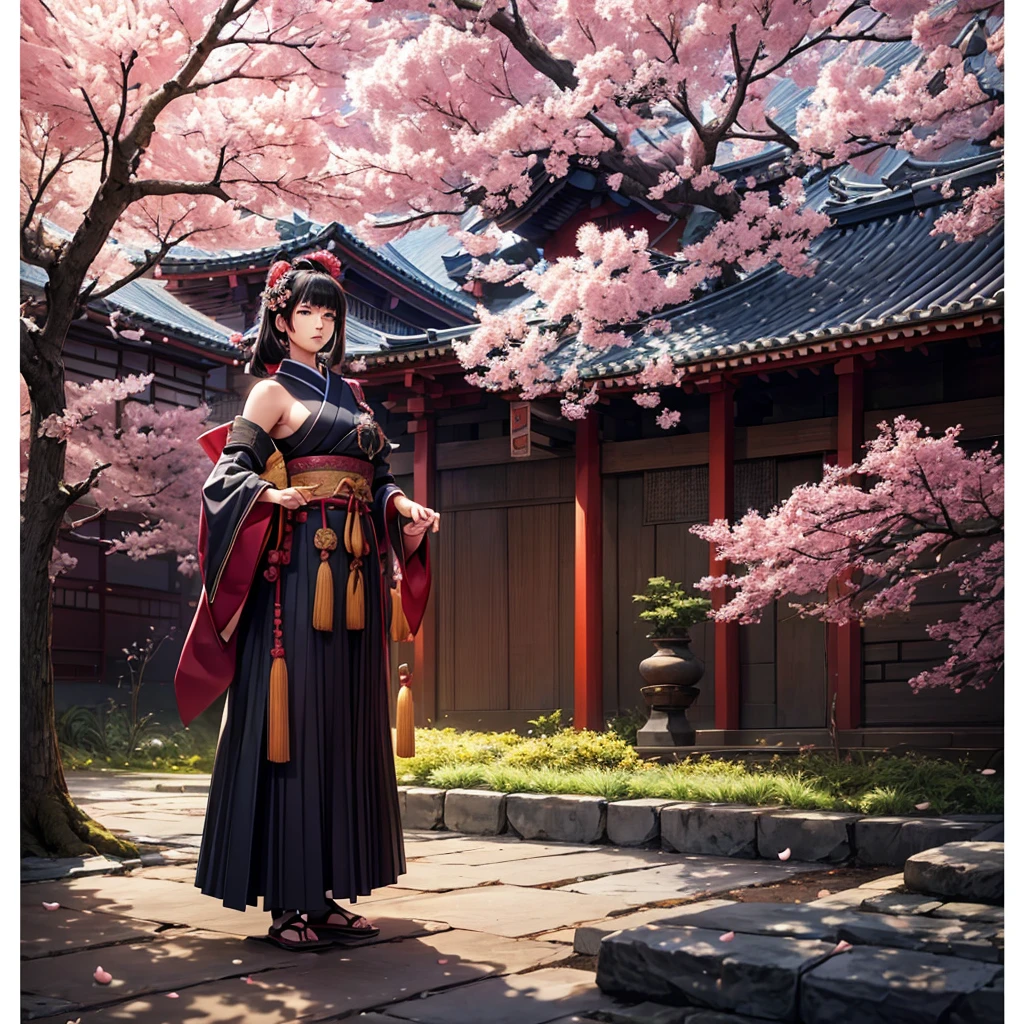(highest quality,High resolution:1.2),Super detailed,Traditional Japanese samurai armor,Warrior,Stoic expression,Severe,skilled swordsmanship,Classic Katana,The Samurai Code of Honor,Sacred Devotion,Falling cherry blossom petals,Ancient Cherry Trees,Authentic Japanese scenery,A quiet temple seen in the distance,Subtle light and shadow,Sublime Art,Strokes,Thick black ink,manga-inspired,Traditional woodblock style,Vibrant colors,Delicate line drawing,Subtle incense scent,Serene atmosphere
