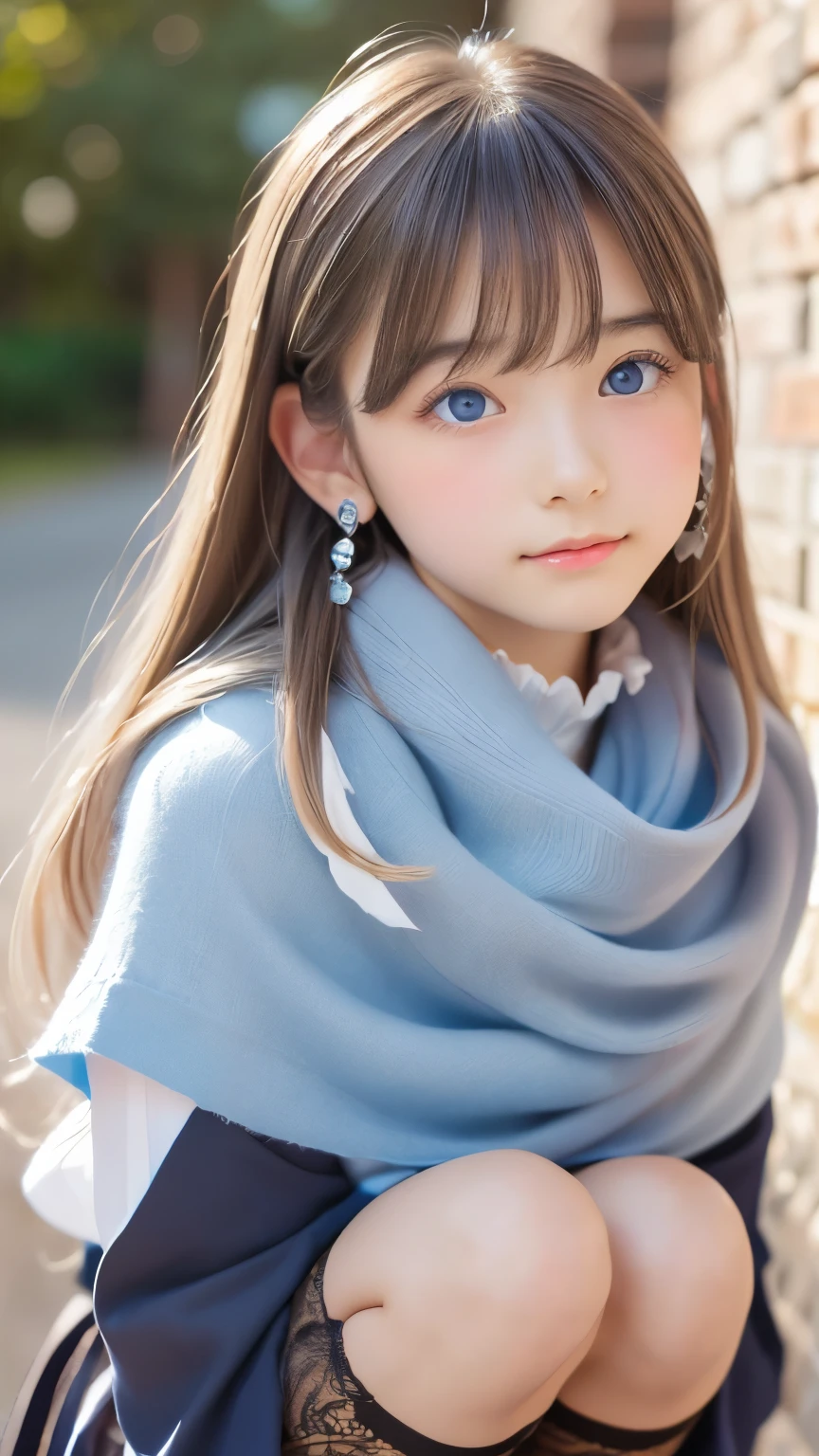 ((Detailed face, Cute Face)), (彼女は白い刺繍の入った長いスカートをyesている, Red blouse with lace, A white apron is tied around her waist, blue socks, Brown leather shoes, She has a blue scarf wrapped around her head. yes, Her accessories include a necklace., Earrings, bracelet. 1 girl)), Ultra-high resolution, (Realistic: 1.4), RAW Photos, highest quality, (PhotoRealistic Stick), concentrated, Soft Light, ((15 years old)), ((Shiny platinum blonde silky super long straight hair, beautiful shiny bangs, Big clear sky blue eyes, Very beautiful bright eye highlights )), (( (Young Face))), (surface), (Depth of written boundary), masterpiece, (Realistic), woman, bangs, ((1 girl))