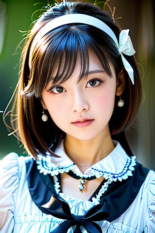 (Highest quality details:1.2), Realistic, 8K Ultra HD, High resolution, Fujifilm(Medium format), Hasselblad, Carl Zeiss, Incredible dynamic range photography(utility_art:Smoose-768:1.1), (One Girl:1.2), Super detailed, High quality textures, Intricate details, detailed, Very detailed CG, High Quality Shadows, detailed Beautiful and delicate face, detailed Beautiful and delicate eyes, Depth of written boundary, Ray Tracing, 18 years old, Cute Japanese Girl, Narrow Face, Glossy lips, Glowing Eyes, Glowing Eyes, Perfect body, View the viewer, (Jewelry Earrings), (Eye Color: Brown), (Bright red flower hair ornament), (Long white hair), (Layered Hairstyles), (Classic Gothic Lolita:1.5), Fashion Model Style, Small breasts