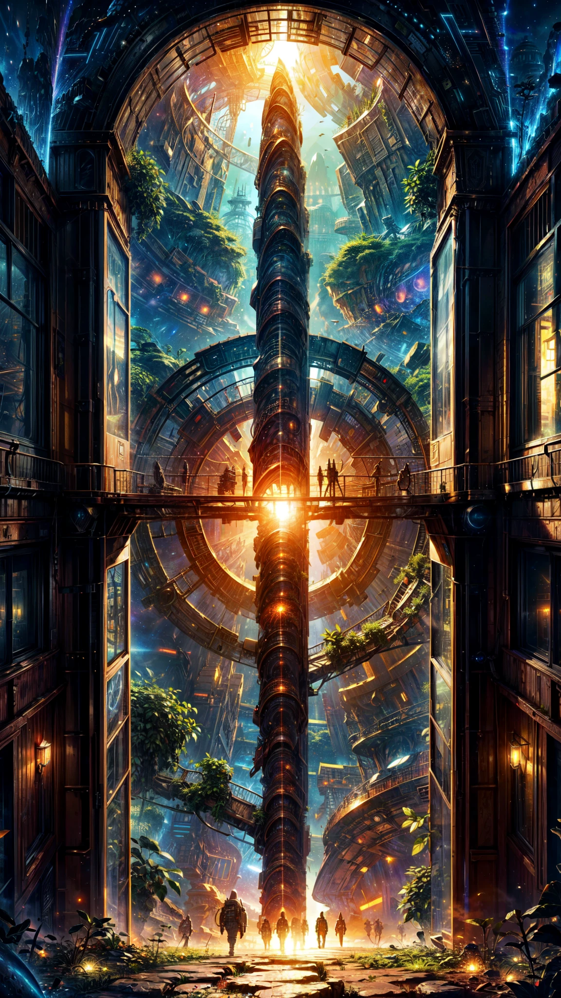 gate of interstellar portal, dark red planet, 4k, UHD, intricate details, post-apocalyptic, alien-like vegetative plants around, ((masterpiece, best quality)), fractal art,