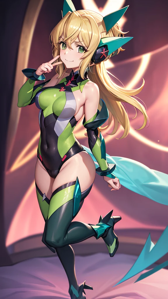 (full body),(俯瞰figure),Dynamic Angle,Super detailed, figure, close, Straight, One girl, 
 ((kirika akatsuki, Interface Headset, Symphogear Bodysuit:1.4, Blonde Hair, Green Eyes)),Her eyes shone like dream-like stars,(Glowing Eyes:1.233),(Beautiful and detailed:1.1),(Expressionless,Mouth closed),(Are standing), 
(Bedroom, He was smiling and showing enthusiasm.),
(night:1.2),dream-like, [[Delicate fingers and hands:0.55]::0.85],(Finger details),