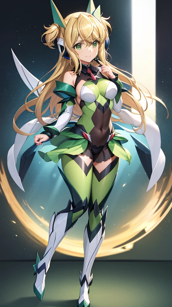 (full body),(俯瞰figure),Dynamic Angle,Super detailed, figure, close, Straight, One girl, 
 ((kirika akatsuki, Interface Headset, Symphogear Bodysuit:1.4, Blonde Hair, Green Eyes)),Her eyes shone like dream-like stars,(Glowing Eyes:1.233),(Beautiful and detailed:1.1),(Expressionless,Mouth closed),(Are standing), 
(Bedroom, He was smiling and showing enthusiasm.),
(night:1.2),dream-like, [[Delicate fingers and hands:0.55]::0.85],(Finger details),