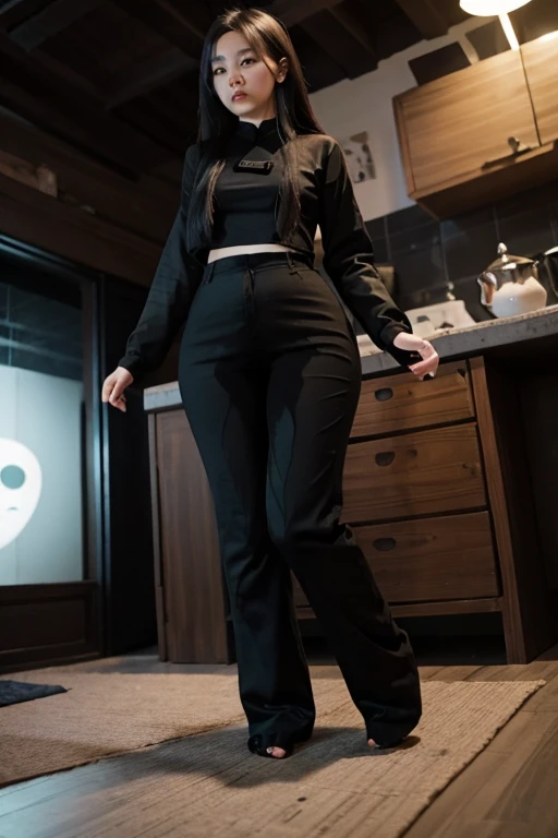 Vietnamese Girl sees the ghost and pees her black ao dai pants in fright.
