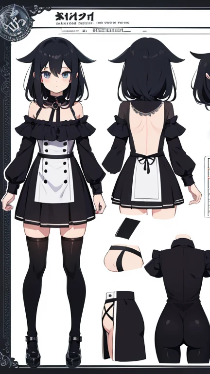 Anime girl, character sheet, full body, goth girl