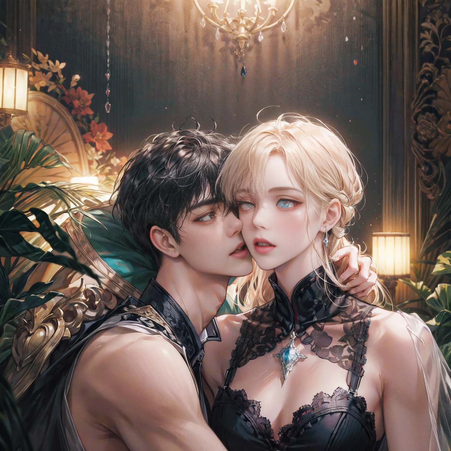a highly detailed portrait of emperor constantine the great and his lover minervina in an intimate romantic embrace, dramatic and lyrical, warm and passionate, vibrant colors, dramatic lighting, photorealistic, intricate details, (best quality,4k,8k,highres,masterpiece:1.2),ultra-detailed,(realistic,photorealistic,photo-realistic:1.37),HDR,UHD,studio lighting,ultra-fine painting,sharp focus,physically-based rendering,extreme detail description,professional,vivid colors,bokeh,dramatic lighting,romantic,passionate,loving