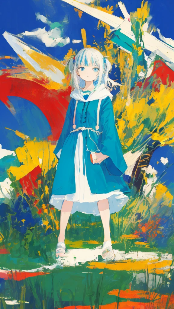 (figure: Gawr Gura), (flat color:0.9),(colorful:1.1),(masterpiece:1,2), best quality, masterpiece, highres, original, extremely detailed wallpaper, looking at viewer,,,1girl,solo,Basquiat style
