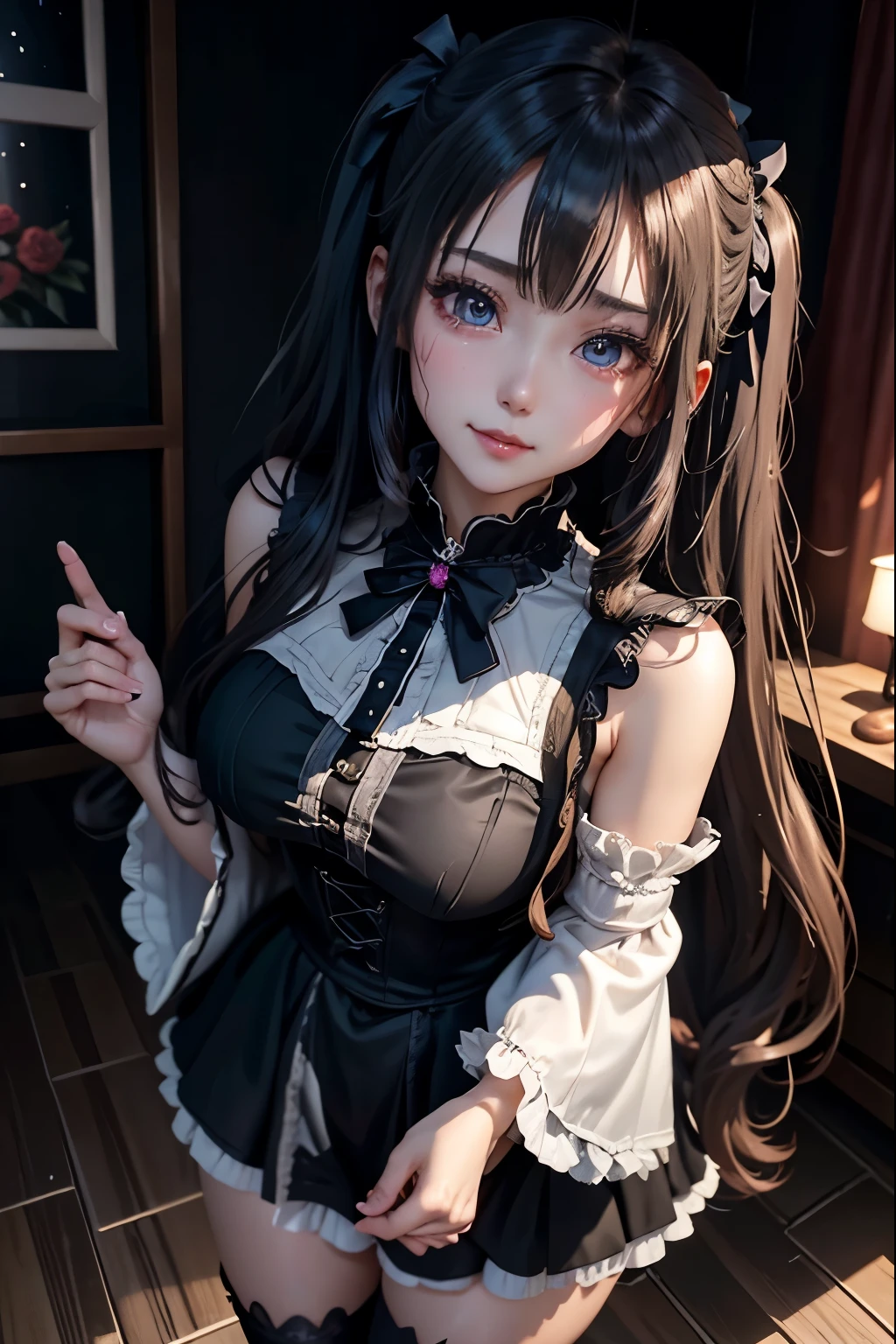 ハードDark Gothicメイク、Deep Night Sky、Horror、Black dark eyeshadow、cry、sad、Good skin radiance、Dark Gothicメイク、Dark smile、palace、The beauty of fragrance、24-years-old、Expressions of intense sexual pleasure、Embarrassed look、Dark Gothic、Obscene language、highest quality、Drunk face、紫のMaid clothes、Mysterious、Noble、sexy、Loving smile、Twin tail hair、Right blue eye, Left eye is red、Platform Heel Shoes、Heavy makeup、Gothic Lolita Clothing、A little slimmer、Silver Hair、Long Hair Straight Hair、Cute Gothic Lolita Dress、Beautiful Face、elegant features、Fascinating face、Stained glassが背景、Chest glistening with sweat、The room is dark、gothic long dress、Bell Sleeves、Wizard Sleeve、Decadent look、Sexually excited expression、Glossy thighs wet with water、Thighs that are wet and shiny with oil、Background of a room full of roses、sad表情、The embroidery is pink、The dress has pink embroidery、Thigh-high socks、Knee-high socks、Gentle expression、Dark black eyeshadow、Stained glassと薔薇背景、Female Duo、Female couple、dark church background、Stained glass、Black metal world、Dark Castle、Dark Room、Slender body、upright、walk、Are standing、gothic long dresaid clothes、Victorian dresses、Her thighs glisten with sweat、My body is wet and shiny、Lots of glitter on the thighs、sweating、My thighs are sticky from sweating、Sweat glistens on the thighs, The whole body is sweaty and shiny、Quite sweaty、My thighs are sweaty、My thighs are so wet、My thighs are shining with sweat、A lot of sweat glistens all over the body、The thighs are the best、Small breasts、Playing guitar、Singing while playing the guitar、les paul guitar、Holding a guitar、Playing in a band、Playing guitar chords、Practicing guitar、Sing a song、Embodying the guitar、Decorate your guitar、An enthusiastic live music venue、Splendid stage、Dynamic Angle、