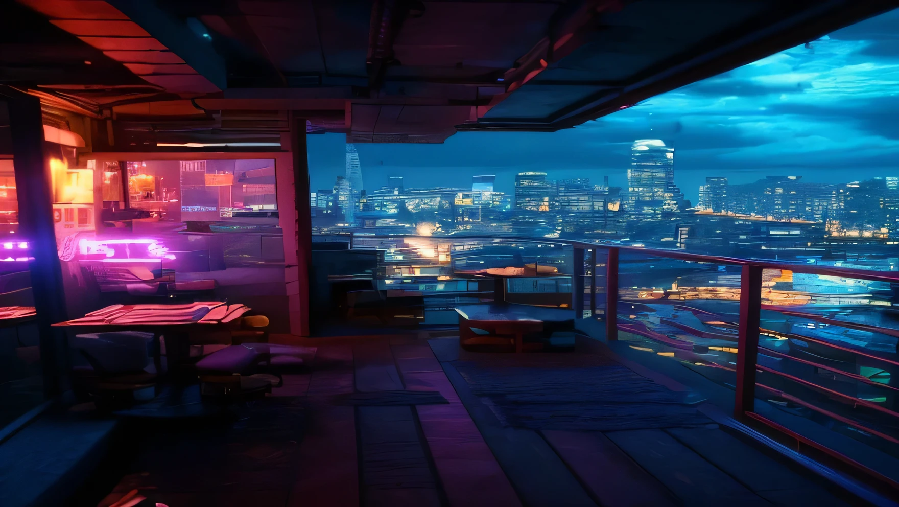 4K, quality,City night view from the bar