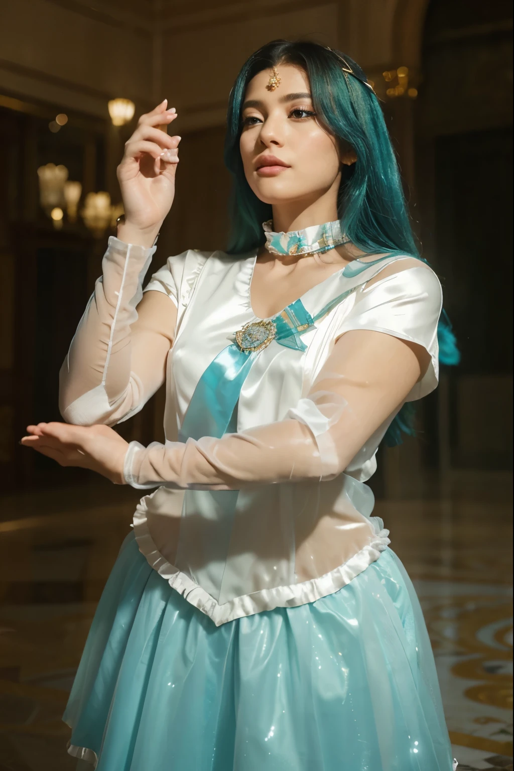 (Best quality, 8k, 32k, Masterpiece, UHD:1.2) "Imagine the stunning and ethereal Crystal Palace from the world of Sailor Moon. Describe an awe-inspiring palace made entirely of crystal, towering majestically in the center of Crystal Tokyo. The palace glows with a radiant, otherworldly light, reflecting and refracting the colors of the rainbow through its transparent walls and spires.
The architecture is a blend of futuristic design and regal elegance, with tall, slender towers that reach towards the sky and intricate detailing that glistens like diamonds. The main hall of the palace is a vast, open space with high ceilings and grand chandeliers made of crystal that cast shimmering light across the room. The floors are smooth and mirror-like, creating a sense of endless space and light.
Surrounding the palace are lush gardens filled with vibrant, otherworldly flora that bloom in the presence of the palace's magic. Fountains of crystal-clear water create soothing sounds, and pathways made of crystalline stones lead visitors through the gardens to the palace entrance.
Inside the palace, rooms are adorned with delicate crystal furnishings and soft, glowing light that creates a serene and peaceful atmosphere. The throne room, where Neo-Queen Serenity and King Endymion preside, is the heart of the palace, featuring a grand throne made of the purest crystal and surrounded by shimmering curtains and elegant décor.
Describe the daily life within the Crystal Palace, the activities of its royal inhabitants, and the interactions between the Sailor Guardians as they protect and govern Crystal Tokyo. Highlight the sense of peace, beauty, and magic that permeates the palace, making it a symbol of hope and prosperity in the Sailor Moon universe."