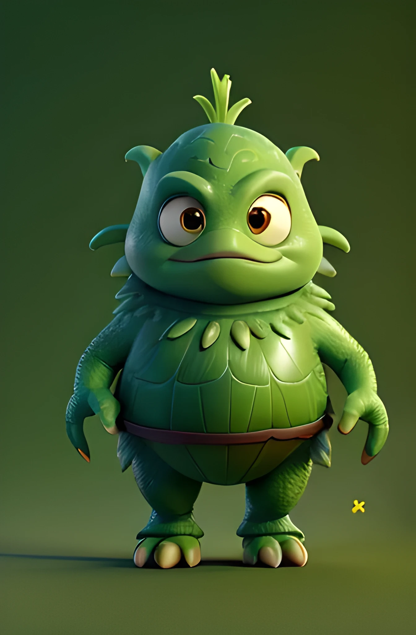 ((full body)),((Solid color background)), humanoid shape, turtle-like shell on the back, green skin, beak-like mouth, dish filled with water on the head, sparse hair on the top of the head with a circular bald spot, webbed hands and feet, long fingers and sharp claws, pointed ears, expressive large eyes, HD, 8k