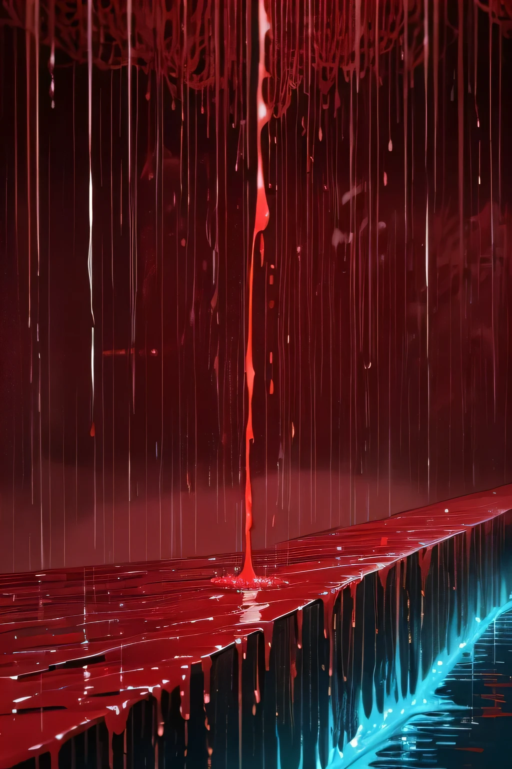 The Melting Monster、(((Red rain)))、The background is a night city