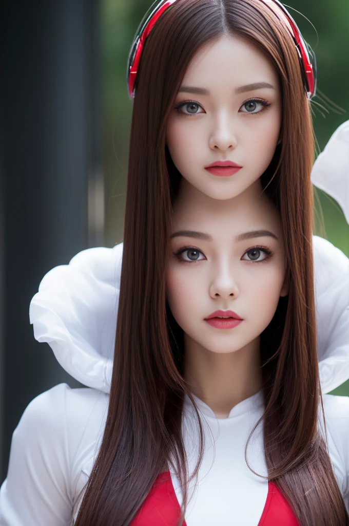 (best quality ,high resolution,masterpiece:1.2), Extremely detailed, Practical:1.37, (Perfect anatomical structure), Full body portrait,1 Girl, flight, Cute, perfect and beautiful 20-year-old Japanese female robot, , Android, Battle Mode　combat appearance, beautiful eyes, Fighting Stance, Full body portrait, Detailed facial features, Fine hair, Detailed clothing, stunning eyes, Beautiful lips, 　long hair　, Detailed white and red cybernetic costume, cyberspace