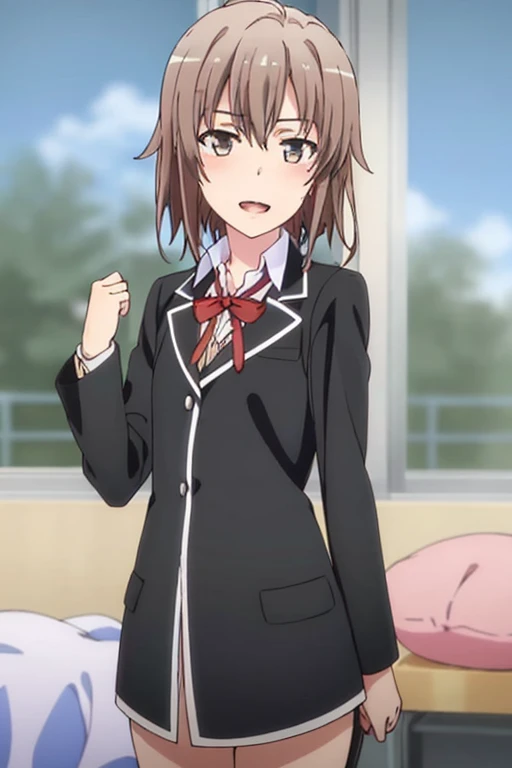 ((highest quality)), ((masterpiece)), (be familiar with), Perfect Face, indoor, Bedroom, Watching the audience,
One woman, Yuigahama Yui,
Open Mouth, Ecstatic expression, blush, smile,
Small breasts, Flat Chest, Young Girl, , , Girl,
Short Hair, Salmon-colored hair, Salmon-colored eyes, Side Pony,
Leg spread,