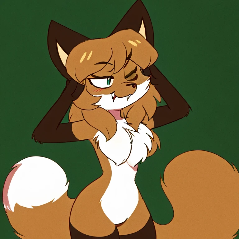 Nervous smiling, uploaded the e621, army base background, green walls, beautiful and detailed, woman (((female))) ((anthro)) Fox, (Averi, Fox girl), cinematic lighting, Fox, (anthro, fluffy fur, character focus:1.1), 1girl, anthro fox girl, body fur, curvy, sexy, nice, cute, hot, sassy, sassy hips, fangs, smug, comfortable anime-style cartoon-style, digital drawing, half-closed eyes, SFW, flat chest, closed mouth, salute, saluting