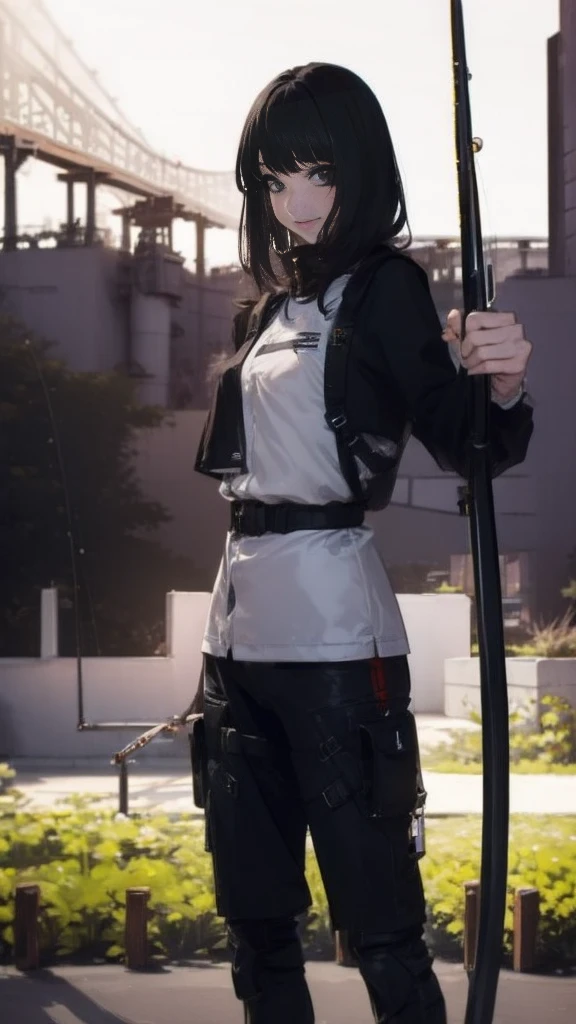 ((((Have a fishing rod with a reel:1.5)))),((Female 28 years old)),((Best Quality:1.5)),(((Fine fingers、Ratio 4 fingers and 1 thumb,detailed arms,detailed human hands))),(((Hands with the correct number and structure of fingers:1.4))),((Lakeside:1.37)),hight resolution,ultra-detailliert,masterpiece,best qualtiy,(Eight-headed body),parka,Long pants for fishing,Big backpack),thin and long legs,Beautiful hip line,Beautiful spine,constricted back,Toned waist,beutiful breast),,Gentle smile,shiny lip,Woman,Black hair, long eyeslashes, Solid Circle Eyes, drop shadow, Atmospheric perspective,Super Detail, ccurate, small brest,top-quality, blurry backround, bokeh dof:1.2, (masterpiece:1.3), Atmospheric perspective,Super Detail,dynamic compositions, Ultra High Quality,