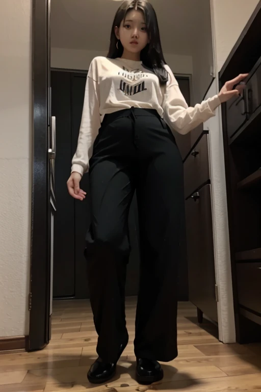 Malay Girl sees the ghost and pees her black culotte pants in fright.