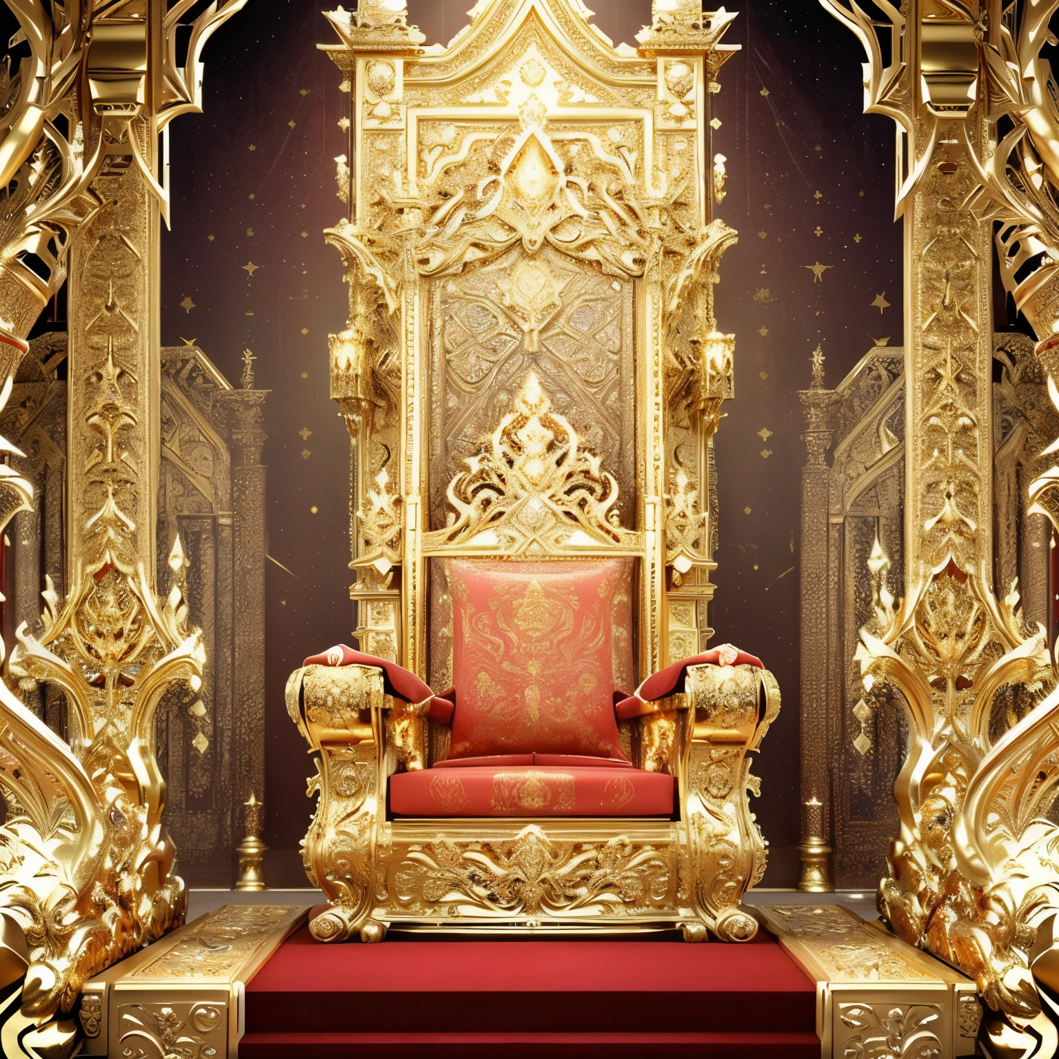 3D a close up of a throne with a red carpet and gold decorations, gold throne, golden throne, sitting in a gilded throne, sitting on a golden throne, exquisitely designed throne room, sitting on golden throne, decadent throne room, throne room, in a throne room, sitting on an royal throne, sitting on an ornate throne, sitting on intricate throne