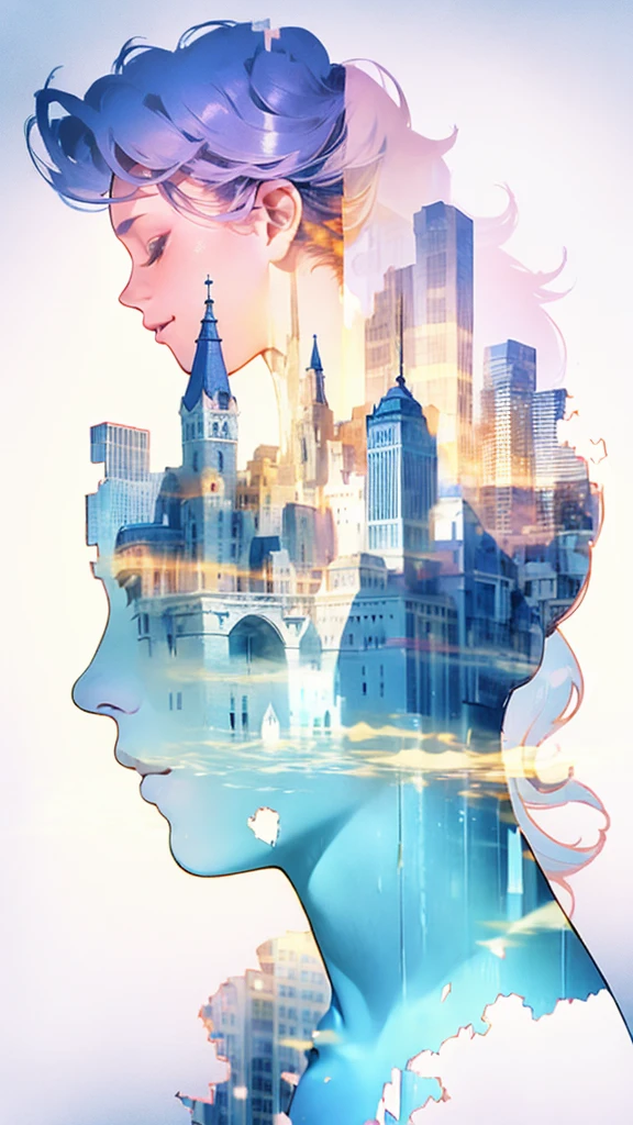 Depicting events in a dream、The moonlight was a little hazy、 Translucent girl、Moonlight passes through the body、((Super multiple exposure where the background passes through the body))、I can see your beautiful feet、full body Esbian、Buildings on the background、Midnight City、