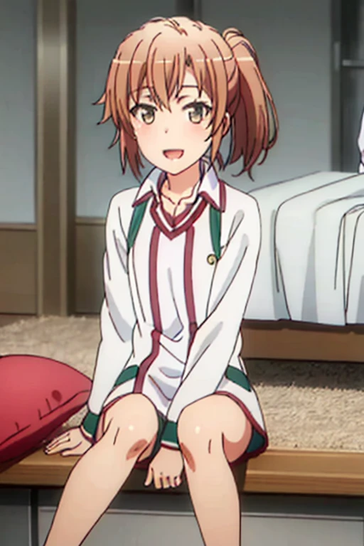 ((highest quality)), ((masterpiece)), (be familiar with), Perfect Face, indoor, Bedroom, Watching the audience,
One woman, Yuigahama Yui,
Open Mouth, Ecstatic expression, blush, smile,
Small breasts, Flat Chest, Young Girl, , , Girl,
Short Hair, Salmon-colored hair, Salmon-colored eyes, Side Pony,
Leg spread,