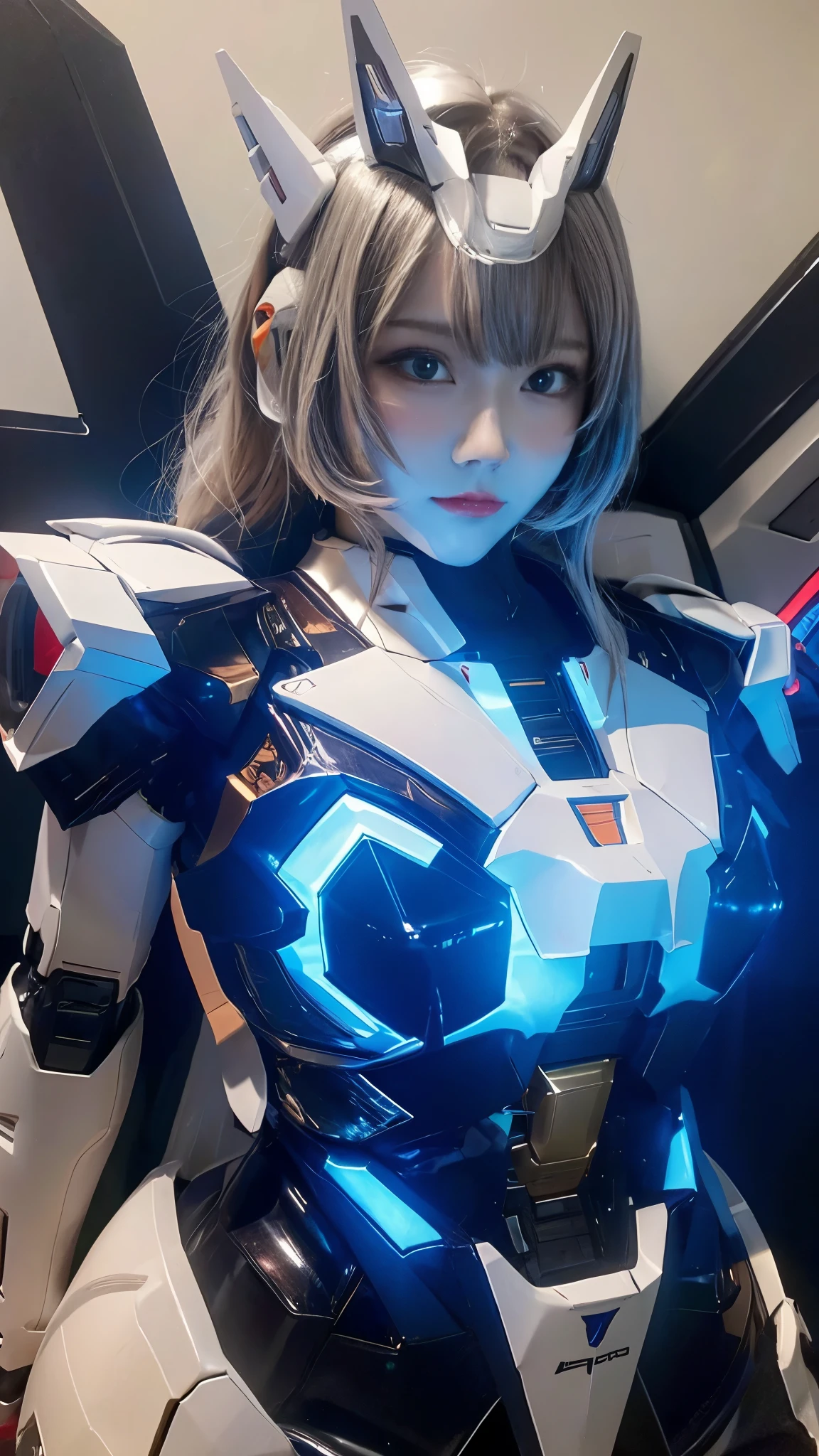 Textured skin, Super Detail, high details, High quality, Best Quality, hight resolution, 1080p, hard disk, Robot Girl,(Gundam Girl),beautiful cyborg woman,Mecha Cyborg Girl,Battle Mode,Girl with a Mecha Body,She wears a futuristic Gundam mecha,Fulll body Shot,Mobile Suit Girl