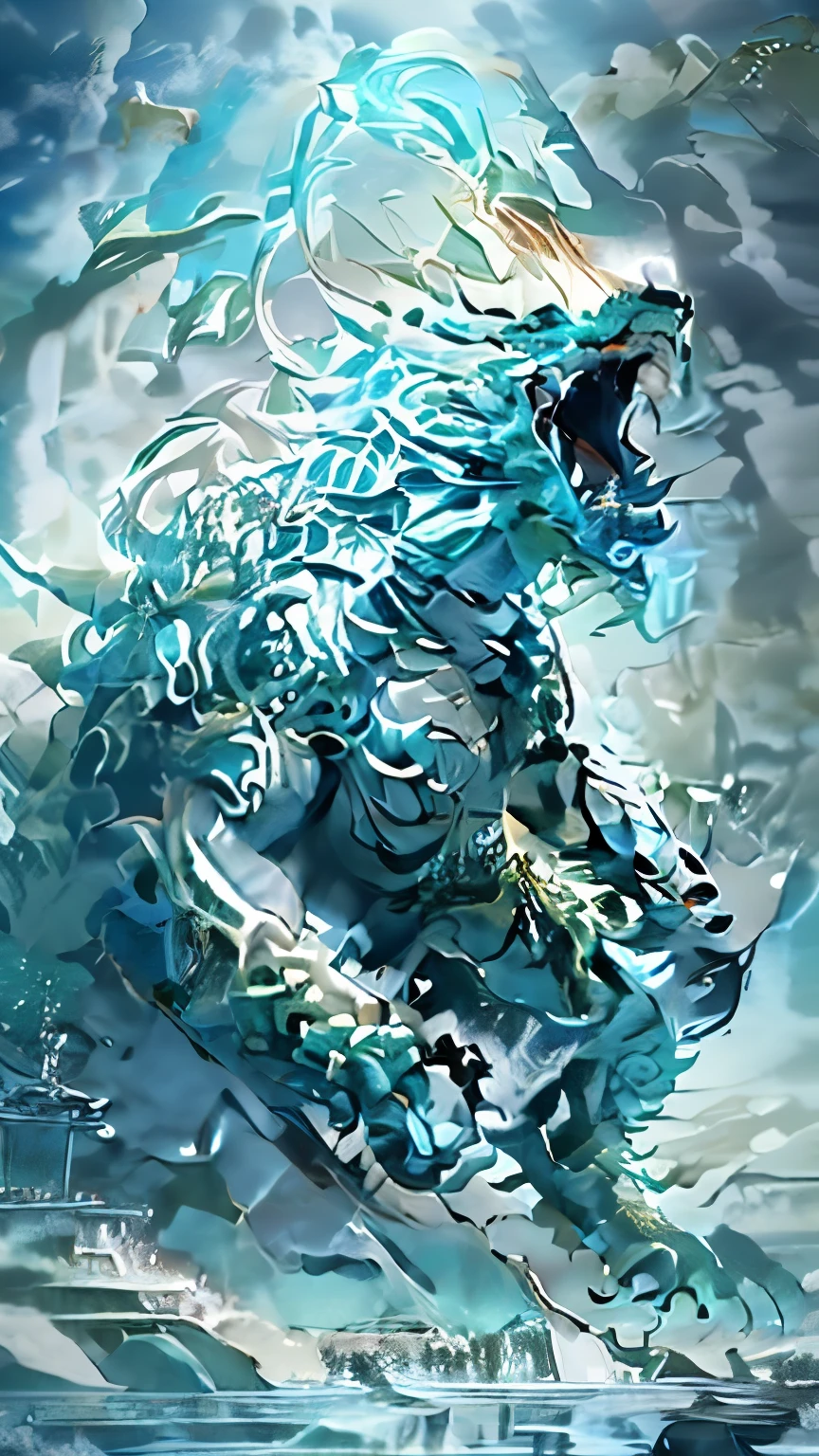 Frostfrill in Battle
"A large, reptilian monster named Frostfrill with blue-white icy scales and ice crystals growing from its back, engaged in a fierce battle. Frostfrill is mid-action, using its icy breath to attack a rival creature. The background features a snowy battlefield with shattered ice and frosty winds swirling around. The scene is intense and dynamic, showcasing Frostfrill's strength and combat skills."