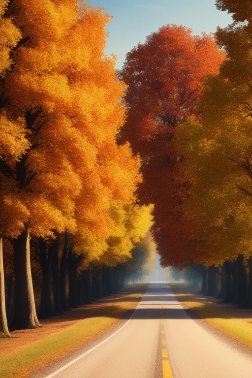A majestic roadside tree, bathed in the soft gold of the setting sun, its leaves a breathtaking spectacle of autumn colors - fiery reds, oranges, and yellows. The tree stands tall and proud, a beacon of nature's beauty amidst the bustling highway. Its branches, laden with leaves, form an intricate network against the clear blue sky, giving the scene a breathtaking depth of field.
(masterpiece: 1.4, best quality), (fine detailed beautiful bark: 1.2), (extremely detailed CG unity 8k wallpaper, masterpiece , super detailed, best shadows), (detailed background of rolling