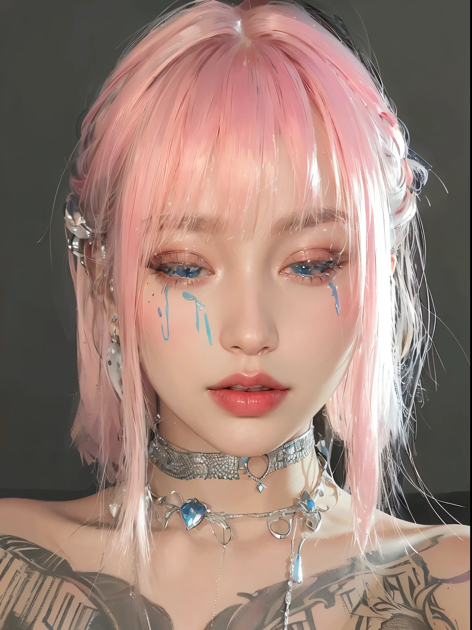 Super detailed, Delicate face, Realistic style, Stock Photography: , rich and colorful, Surrealism, Realistic textures, Dramatic Lighting, Thin Film Distiller 800 (8K, original photo, Better quality, masterpiece: 1.2), Super detailed, (Extremely delicate skin: 1.2), 8K Ultra HD, SLR camera, Soft Light, high quality,Snow Queen,ice castle,Blue pupils,Apply red lipstick,Tattoo goddess,With tattoo pattern,Ultra-clear portrait,apply lipstick,Wearing necklace jewelry,apply lipstick,Wear heavy makeup,The facial texture is very clear,Beautiful tattoos on the body,Deep blue eyes(Sapphire-like pupils),A crown of luxury,Diamond necklace,Close your eyes