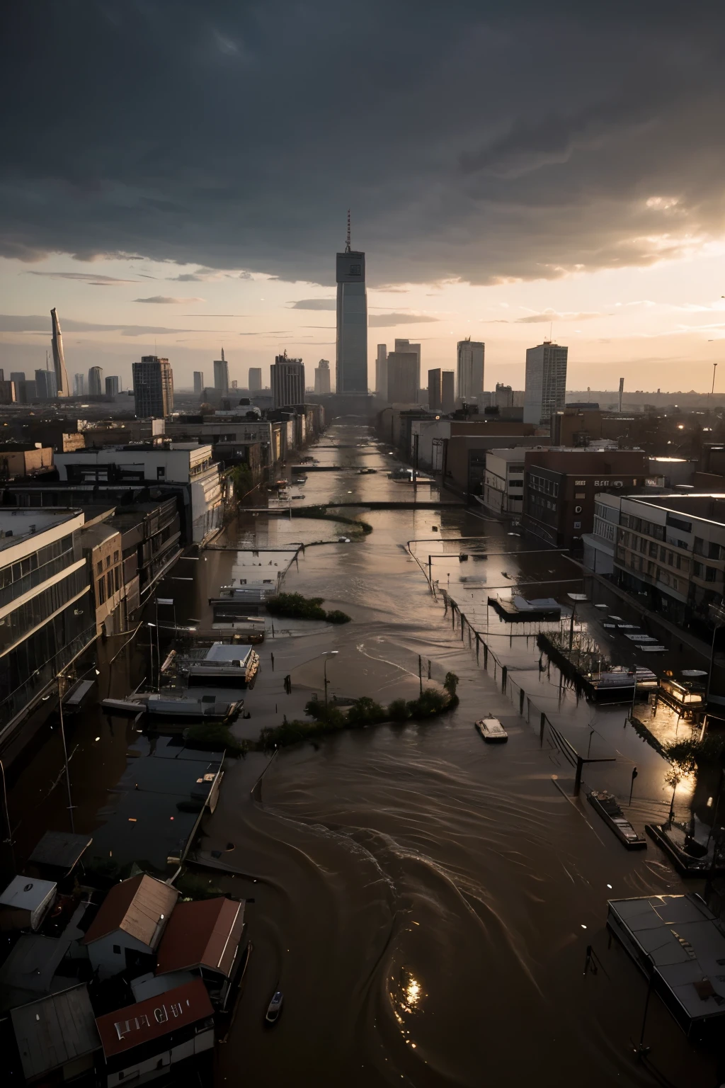 create a background of a flooded city