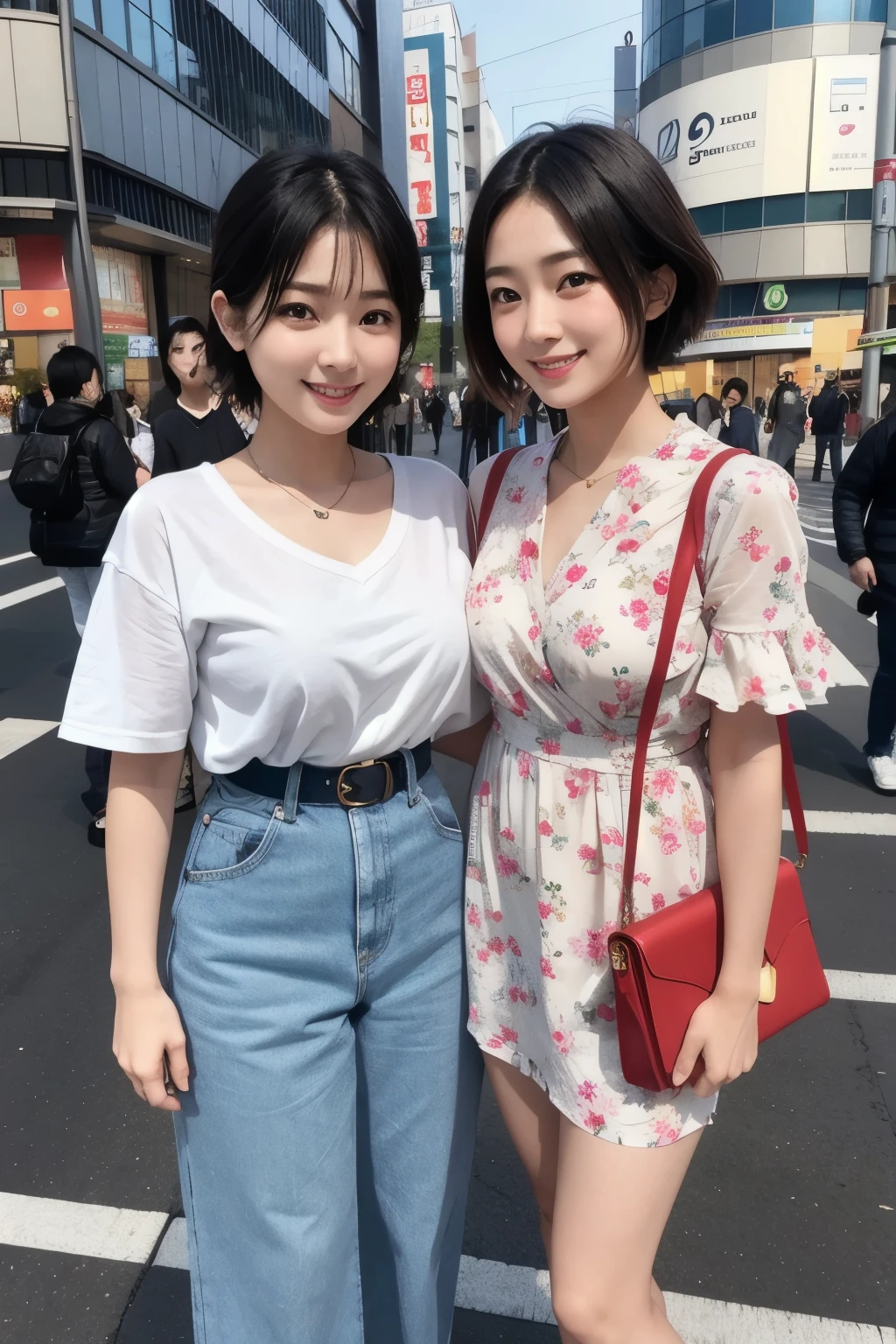 Cute 21 year old Japanese、Bright smile、Young men and women、Tokyo、Big city highly detailed face、Pay attention to the details、double eyelid、Beautiful thin nose、Beautiful woman:1.4、(short hair),Pure white skin、highest quality、masterpiece、Ultra-high resolution、(Realistic:1.4)、Highly detailed and professional lighting、nice smile、Young men and women、Happy expression、Full body image、Young couple、
Yamanote and Shitamachi　Enjoy Tokyo from downtown to uptown　Let&#39;s have fun with the Tokyo Asahi　With a flower-like smile like that girl　Hello, spring is budding　The willows of the moat bloom　Enjoy Tokyo with your young heart　Fun Tokyo Yamanote and Shitamachi　Tokyo is friendly, both in the downtown area and uptown　Kindness Tokyo Cute Seagull　It&#39;s bright at the harbor and on the river.　The window of the Accessories Building　When the sun sets, I hurry up　Burning with love, Tokyo is kind　Yasashiya TokyoYamanote and Shitamachi　I love both the downtown and uptown areas of Tokyo.　My beloved Tokyo, my familiar city　The subway descends into the night fog.　Exchange eyes on the stairs　The words you whisper are always　See you tomorrow, Tokyo dear　Tokyo, my loveTokyo, My Love Tokyo in the Daytime、